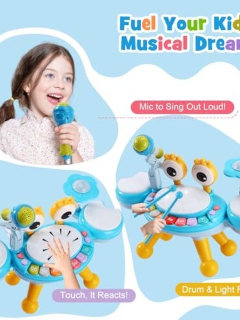 Toddler Drum Set for 1-3 Year Old, Baby Drum Set for Kids 1 2 3, Montessori Lear - Picture 6 of 7